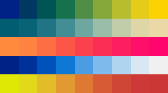 Palettes of single-constant pigments emulating Spectral.js, created with Unicolour