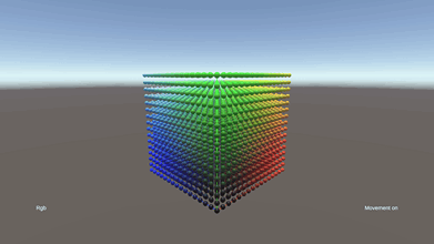 3D movement through color spaces in Unity, created with Unicolour