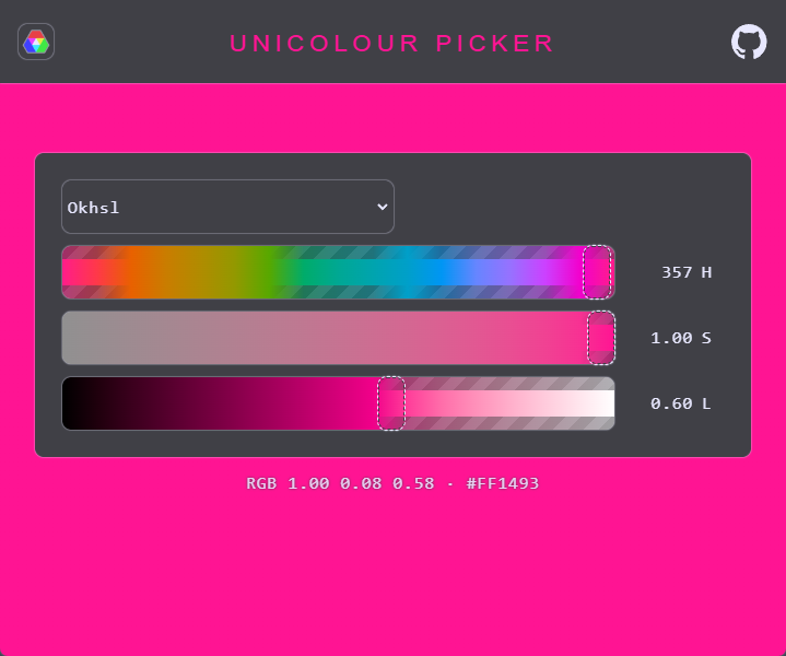 Web application for picking colors in any color space, created with Unicolour